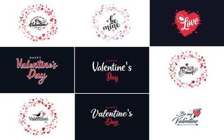 Happy Valentine's Day typography design set with a heart wreath vector