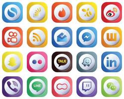 20 Cute 3D Gradient Social Media Icons for Popular Brands such as fb. messenger. sina. inbox and rss icons. High-Quality and Elegant vector