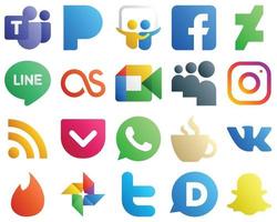 20 Unique Gradient Social Media Icons such as rss. meta. line and instagram icons. Eye catching and high definition vector