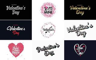 Hand-drawn lettering Valentine's Day and pink hearts on white background vector illustration suitable for use in design of cards. banners. logos. flyers. labels. icons. badges. and stickers