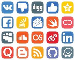 20 íconos de redes sociales para su marketing como Swift. Desbordamiento. iconos de stock y stockoverflow. conjunto de iconos de degradado elegante vector