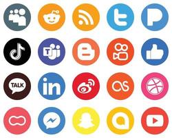 20 Minimalistic White Icons like. blog. douyin. blogger and microsoft team Flat Circle Backgrounds vector