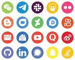 20 Simple White Icons mail. gmail. yahoo. kuaishou and deviantart Flat Circle Backgrounds vector