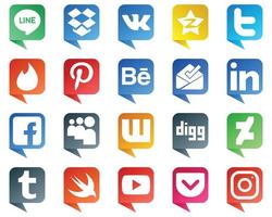 20 Professional Chat bubble style Social Media Icons such as myspace. fb. tinder. facebook and linkedin icons. High quality and creative vector