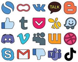 20 Premium Line Filled Social Media Icons such as message. like. discord and swarm Professional and elegant vector