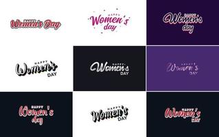 Happy Women's Day typography design with multiple color schemes and hearts vector