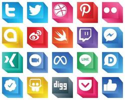 20 Elegant 3D Social Media Icons such as zoom. fb. sina. facebook and twitch icons. Minimalist and high-resolution vector