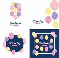 banner de cumpleaños con marco y globos de acuarela de dibujos animados dibujados a mano que simbolizan un diseño de fiesta de cumpleaños adecuado para tarjetas de felicitación navideñas e invitaciones de cumpleaños vector