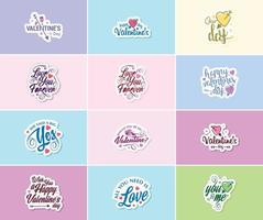 Express Your Love with Valentine's Day Typography and Graphic Design Stickers vector