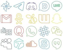 20 Fully editable and versatile Colourful Outline Social Media Icons such as digg. wattpad. disqus. swarm and mail Versatile and premium vector