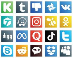 20 íconos de redes sociales para todas sus necesidades, como quora. meta. waze. iconos de excavación y enjambre. creativo y profesional vector