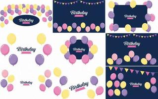 Birthday in a playful font with a background of balloons and party streamers vector