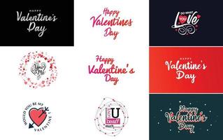 Happy Valentine's Day greeting card template with a heart theme and a pink color scheme vector