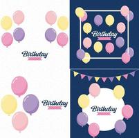 Birthday text with a pastel color scheme and balloons vector