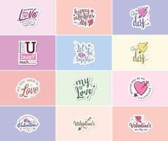 Express Your Love with Valentine's Day Typography and Graphic Design Stickers vector