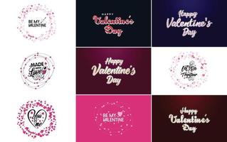 Happy Valentine's Day typography design with heart shapes and a gradient color scheme vector