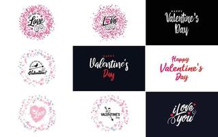 Love words hand-drawn lettering and calligraphy with cute hearts. Valentine's Day template or background suitable for use in Love and Valentine's Day concepts vector