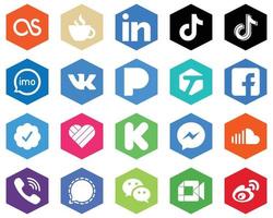 20 Minimalistic White Icons tagged. vk. video and audio Hexagon Flat Color Backgrounds vector
