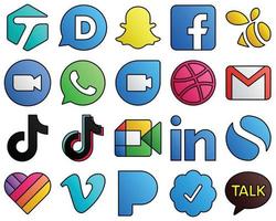 Filled Line Style Social Media Icon Collection tiktok. email. video. gmail and google duo 20 Customizable icons vector