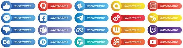 20 Social Media Platform Card Style Follow Me Icons such as telegram and facebook icons. Modern and high quality vector