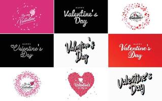 plantilla de tarjeta de felicitación de feliz día de san valentín con un tema romántico y un esquema de color rojo y rosa vector