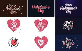 Happy Valentine's Day typography design with heart shapes and a gradient color scheme vector