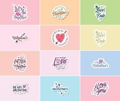 exprese su amor con la tipografía y las pegatinas gráficas del día de san valentín vector