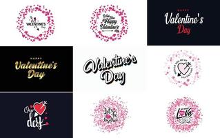 Happy Valentine's Day hand lettering calligraphy text with hearts vector