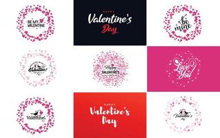 Happy Valentine's Day typography design with heart shapes and a gradient color scheme vector