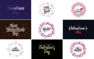 Happy Valentine's Day typography design with heart shapes and a gradient color scheme vector