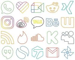 20 Stylish and elegant Colourful Outline Social Media Icons such as rss. behance. meta. kakao talk and china High-resolution and versatile vector