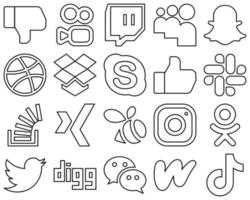 20 Stylish Black Outline Social Media Icons such as xing. stock. skype. question and slack icons. High-definition and versatile vector