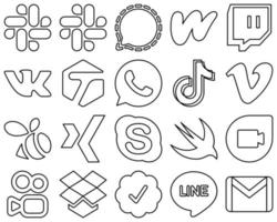 20 Professional Black Outline Social Media Icon Set such as swarm. vimeo. tagged and video icons. Professional and clean vector