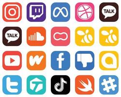 20 íconos de redes sociales para su marca, como wattpad. Youtube. nube de sonido iconos de enjambre y madres. conjunto de iconos de degradado minimalista vector