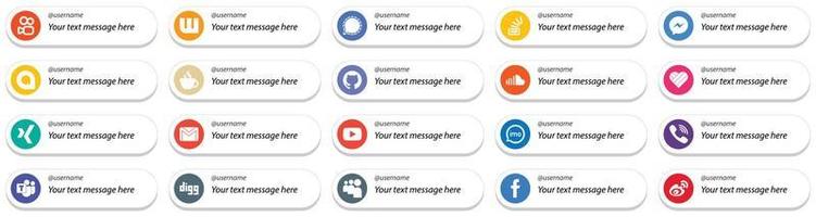20 Simple Card Style Follow Me Social Media Icons with Customizable Message such as soundcloud. overflow. streaming and google allo icons. Versatile and high quality vector
