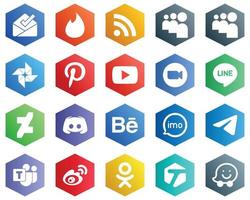 Hexagon Flat Color White Icon Pack such as text. discord. video and deviantart icons. 25 Customizable Icons vector