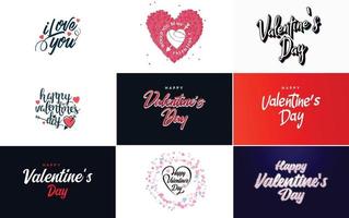 Happy Valentine's Day typography design with heart shapes and a gradient color scheme vector