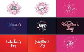 Love and Valentine's lettering and calligraphy with cute hearts on a red, white, and pink background. Valentine's Day template or background suitable for use in Love and Valentine's Day concepts vector