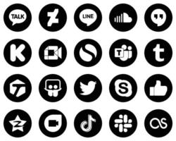 20 Customizable White Social Media Icons on Black Background such as slideshare. tumblr. funding and simple icons. Fully customizable and high-quality vector