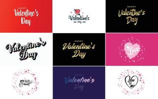 Happy Valentine's Day hand lettering calligraphy text and hearts vector