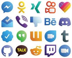 20 íconos de medios sociales degradados profesionales como mensaje. vibración iconos de discordia y facebook. moderno y profesional vector