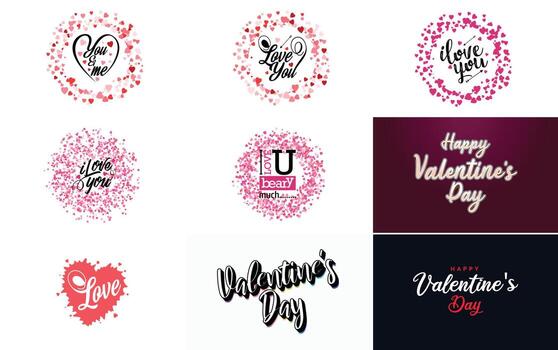 Love and Valentine's word art design with heart shapes and gradient background vector