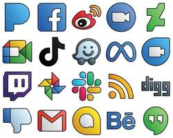 Filled Line Style Social Media Icon Collection douyin. zoom. video and deviantart 20 Customizable icons vector