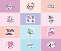 Express Your Love with Valentine's Day Typography and Graphic Design Stickers vector