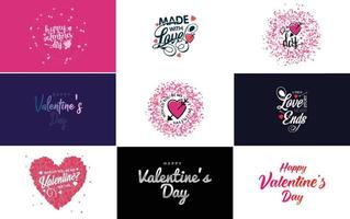 Happy Valentine's Day typography design with hearts and a gradient color scheme vector