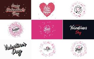 Happy Valentine's Day typography design with hearts balloon and a gradient color scheme vector