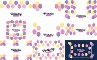 Birthday written in a decorative font with a background of party balloons vector