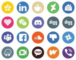 20 Versatile White Icons digg. text. deviantart. message and messenger Flat Circle Backgrounds vector