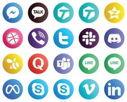 todo en un icono de redes sociales establece 20 iconos como texto. discordia. regatear iconos de slack y twitter. alta definición y único vector