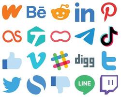 20 videos de iconos de redes sociales planos de ilustración plana. Tik Tok. iconos etiquetados y telegramas. conjunto de iconos de gradiente profesional vector